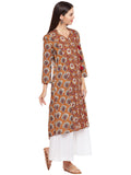 Mustard block printed kantha overlap kurta