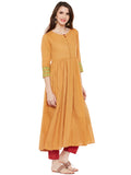 Yellow solid anarkali kurta with front potli buttons