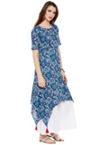 Indigo hand block printed assymetric kurta
