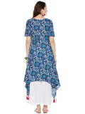 Indigo hand block printed assymetric kurta