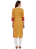 Yellow Block Printed Kurta with Lace Inserts