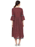 Marsala Block printed short dress with lace inserts