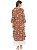 Mustard block printed kantha overlap kurta