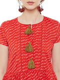 Red leheriya printed short dress