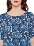 Indigo hand block printed assymetric kurta