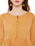 Yellow solid anarkali kurta with front potli buttons