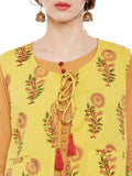 Yellow hand block printed shrug with tie & tassels