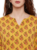 Yellow Block Printed Kurta with Lace Inserts