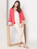 Red printed cotton shrug