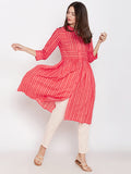 Red printed cotton kurta