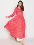 Red printed cotton anarkali kurta