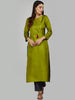 GREEN SILK KURTA WITH TASSEL AND STITCH LINE WORK