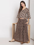 Grey block printed kantha skirt top set