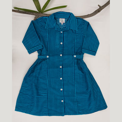 BLUE FRONT OPEN SHIRT DRESS