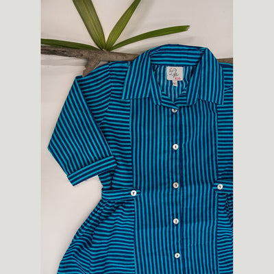 BLUE FRONT OPEN SHIRT DRESS
