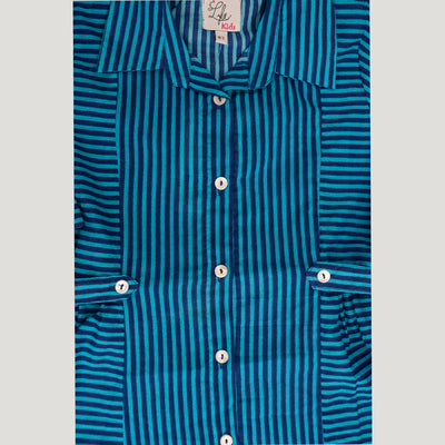 BLUE FRONT OPEN SHIRT DRESS