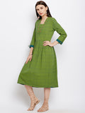 Green dot  printed dress with hand work