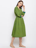 Green dot  printed dress with hand work