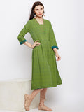 Green dot  printed dress with hand work
