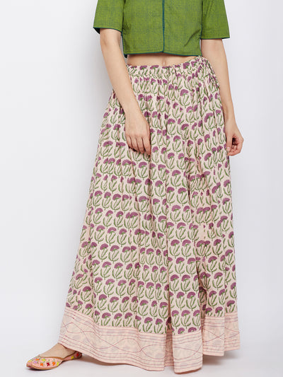 Peach block printed skirt