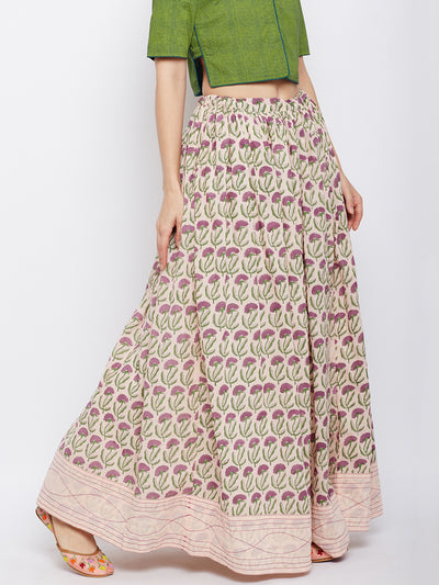 Peach block printed skirt