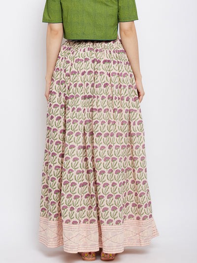 Peach block printed skirt