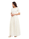 Off White Gold Printed Cotton Crop Top & Skirt Set