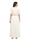 Off White Gold Printed Cotton Crop Top & Skirt Set