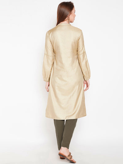 Lyla Woman embroiderd Muga silk kurtas with baloon sleeve