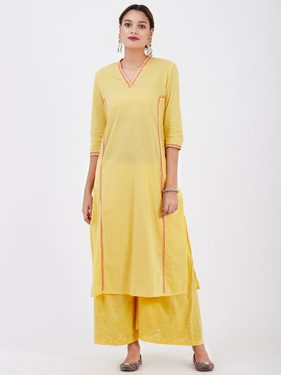 LYLA WOMAN STRAIGHT CONTRAST CHIKANKARI KURTA