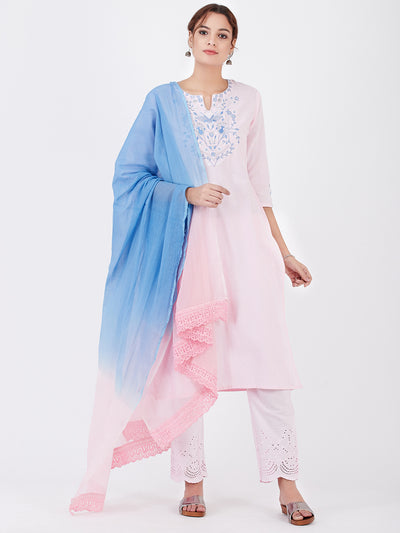 LYLA WOMAN STRAIGHT V-NECK KHADI KURTA WITH EMBROIDERY DETAILING