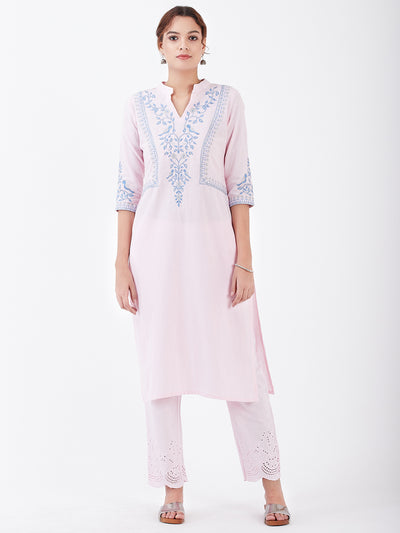 LYLA WOMAN STRAIGHT KHADI KURTA WITH YOKE EMBROIDERY DETAILING