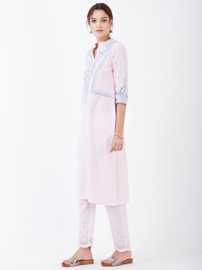 LYLA WOMAN STRAIGHT KHADI KURTA WITH YOKE EMBROIDERY DETAILING