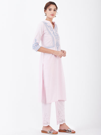 LYLA WOMAN STRAIGHT KHADI KURTA WITH YOKE EMBROIDERY DETAILING