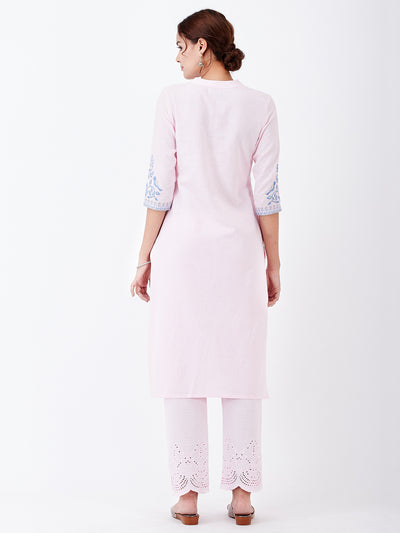 LYLA WOMAN STRAIGHT KHADI KURTA WITH YOKE EMBROIDERY DETAILING