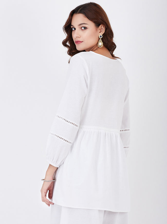 LYLA WOMAN KHADI TOP WITH EMBROIDERY AND LACE DETAILING