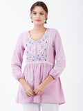 LYLA WOMAN   KHADI TOP WITH EMBROIDERY AND LACE DETAILING