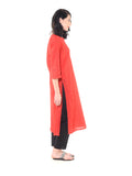 Pintucks Long Kurta With Lace