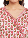 Pink Block Printed Overlap Cotton Kurti
