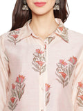 Peach Chanderi Layered Shirt Kurta Set