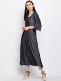 Solid Grey Silk Kurta with Pintucks