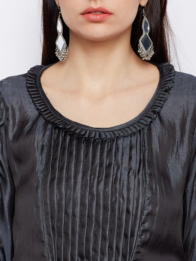 Solid Grey Silk Kurta with Pintucks