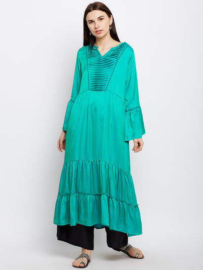 Solid geen sillk flared kurta