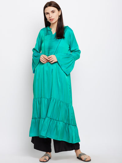 Solid geen sillk flared kurta