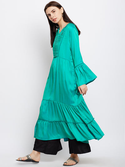 Solid geen sillk flared kurta