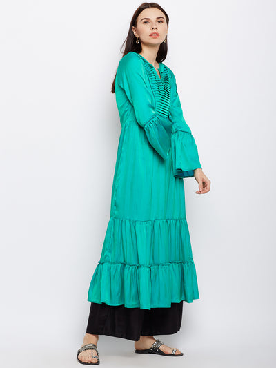 Solid geen sillk flared kurta