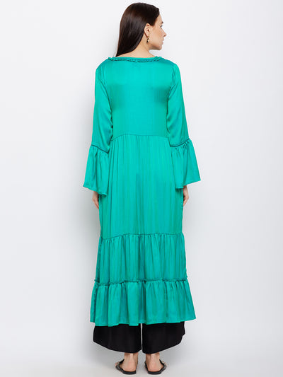 Solid geen sillk flared kurta