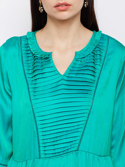 Solid geen sillk flared kurta