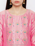 Pink Silk Kurta with Machine Embroidery