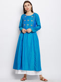 Blue Silk Kurta with Machine Embroidery